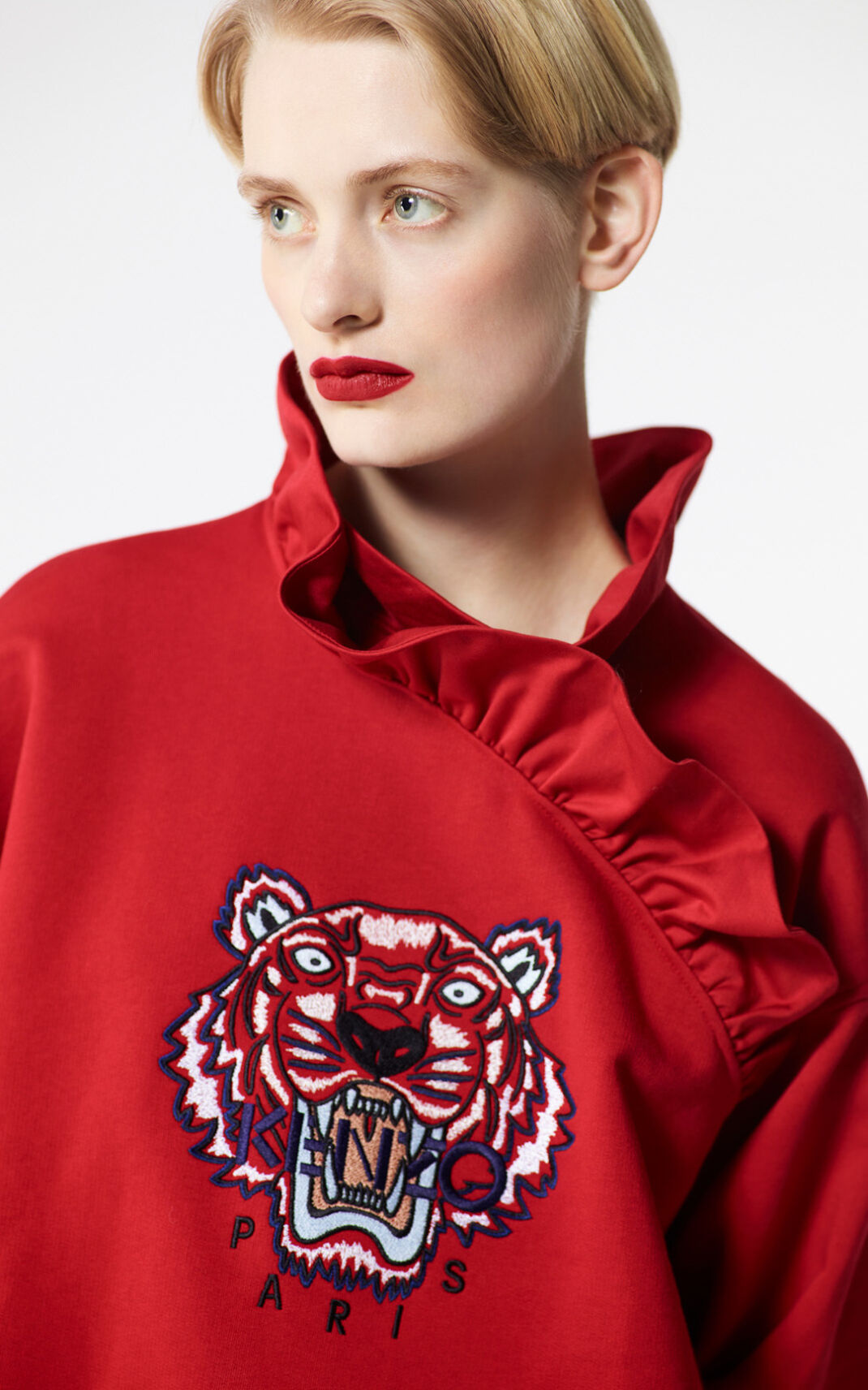 Kenzo Frilled Tiger Sweatshirt Dame - Rød DK-730202